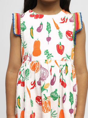 Playful Veggies Cotton A-Line Dress