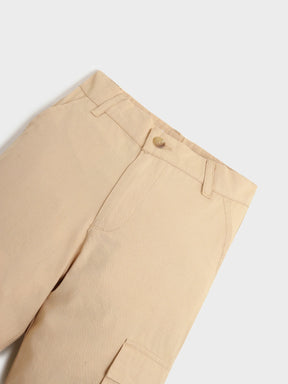 Beige Cotton Cargo Pants