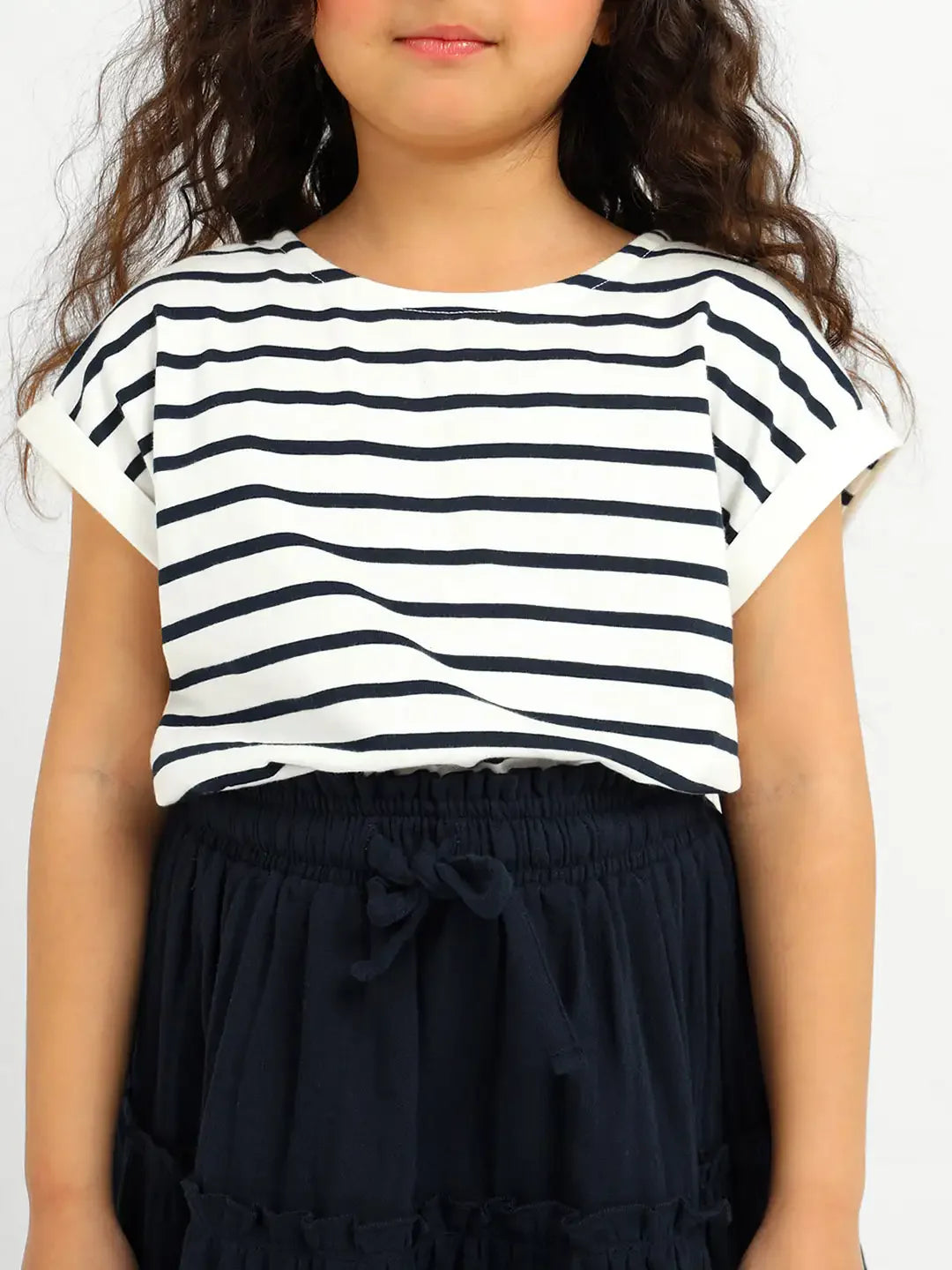 Deep Sea Striped Cotton Top & Tiered Skirt Set