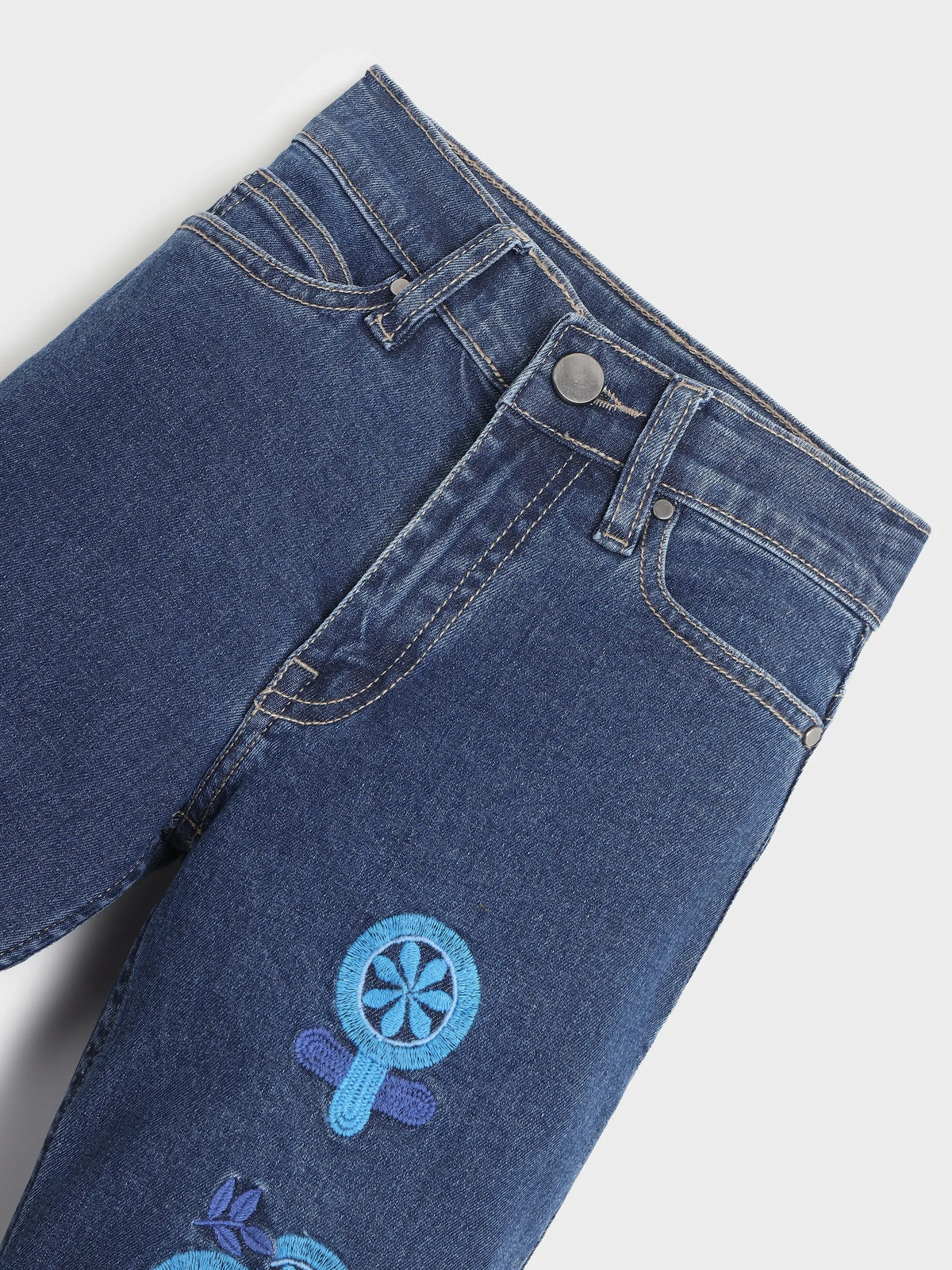 Blue Embroidered Denim Pants