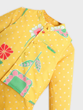 Yellow Bandhani Print Kurta Jacket Set