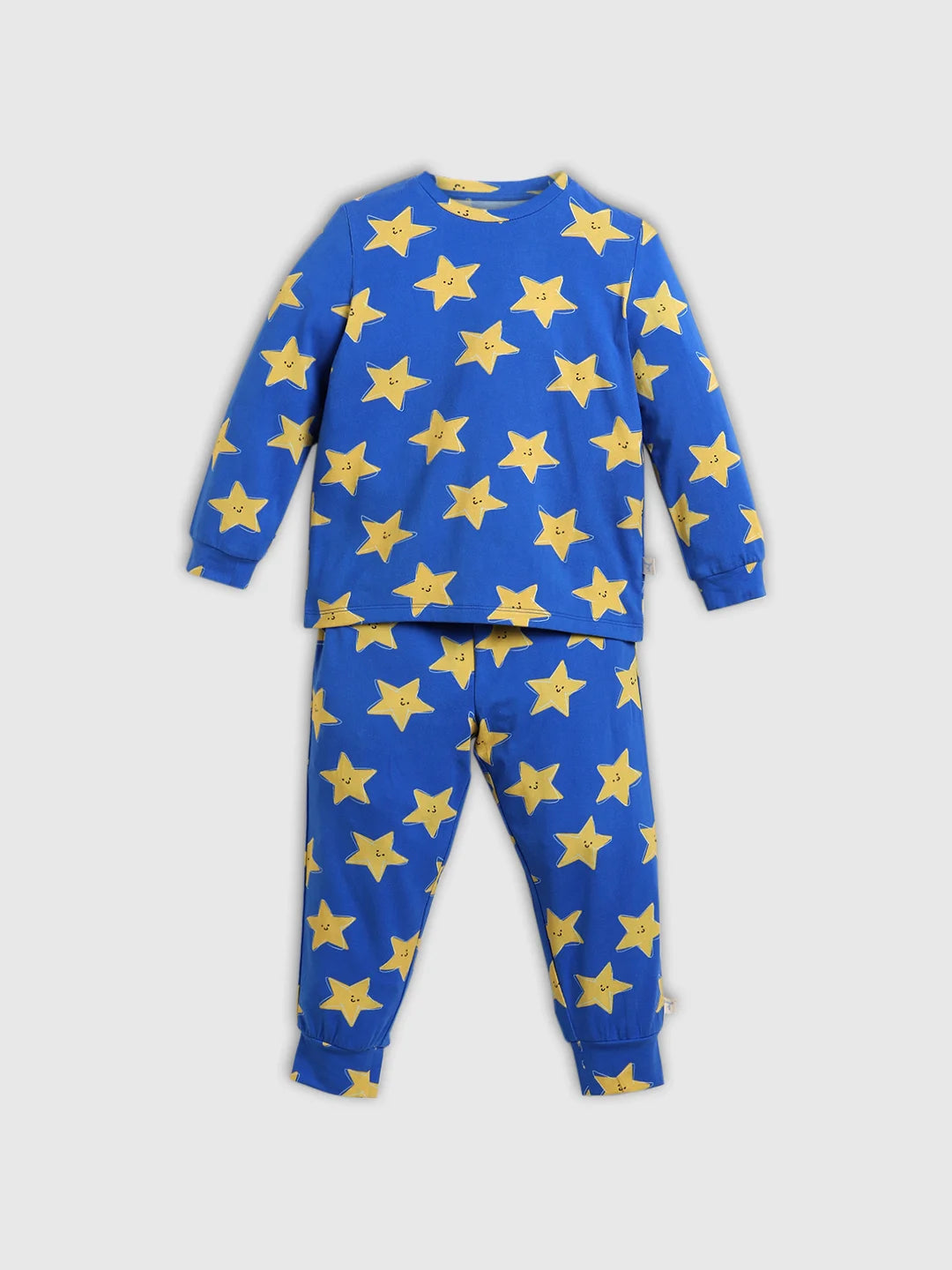 Boys Blue Cotton Printed Night Suit Set