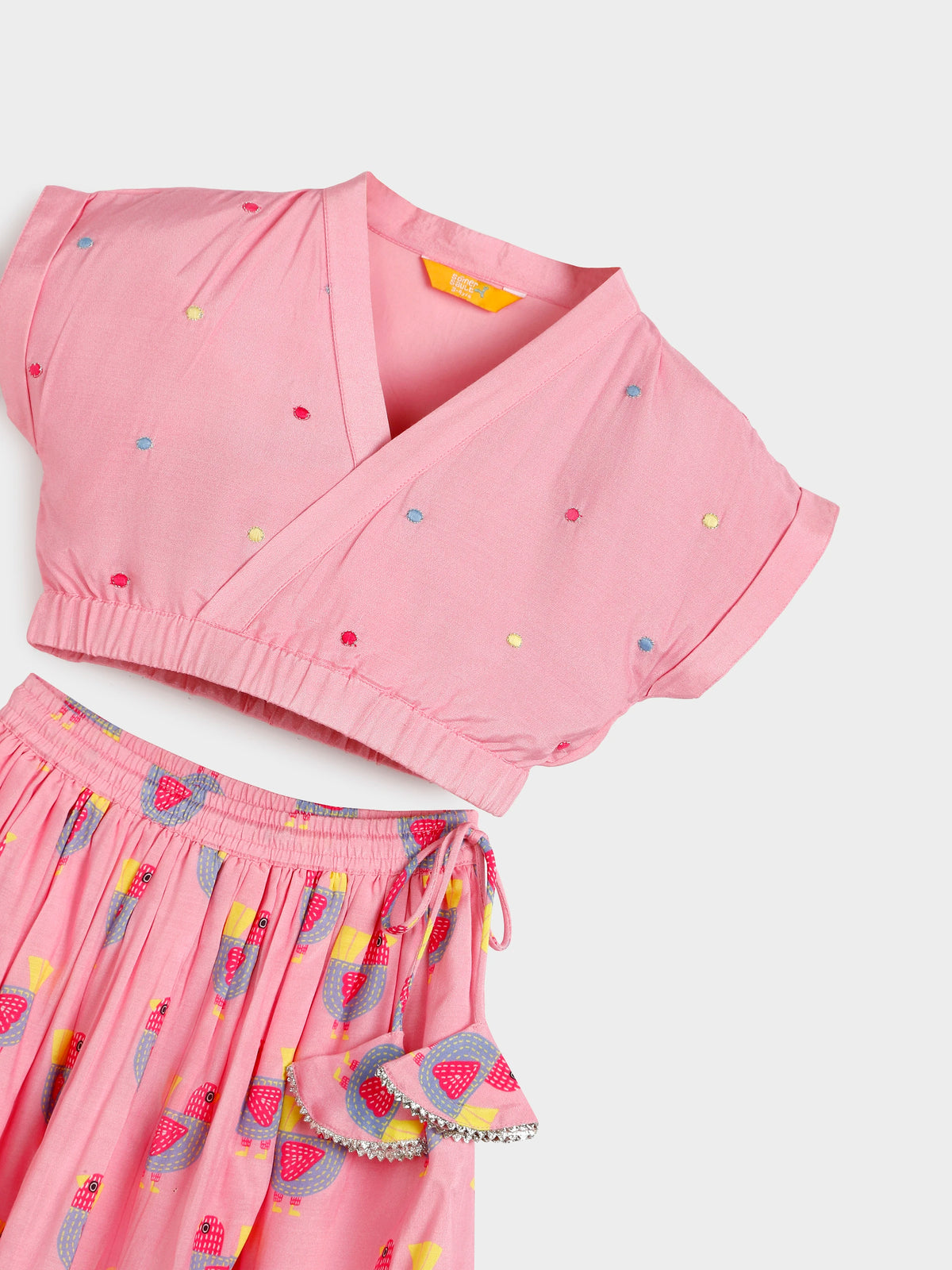 Pink Top and Printed Skirt Set