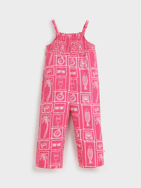 Printed Pink Strap Jumpsuit