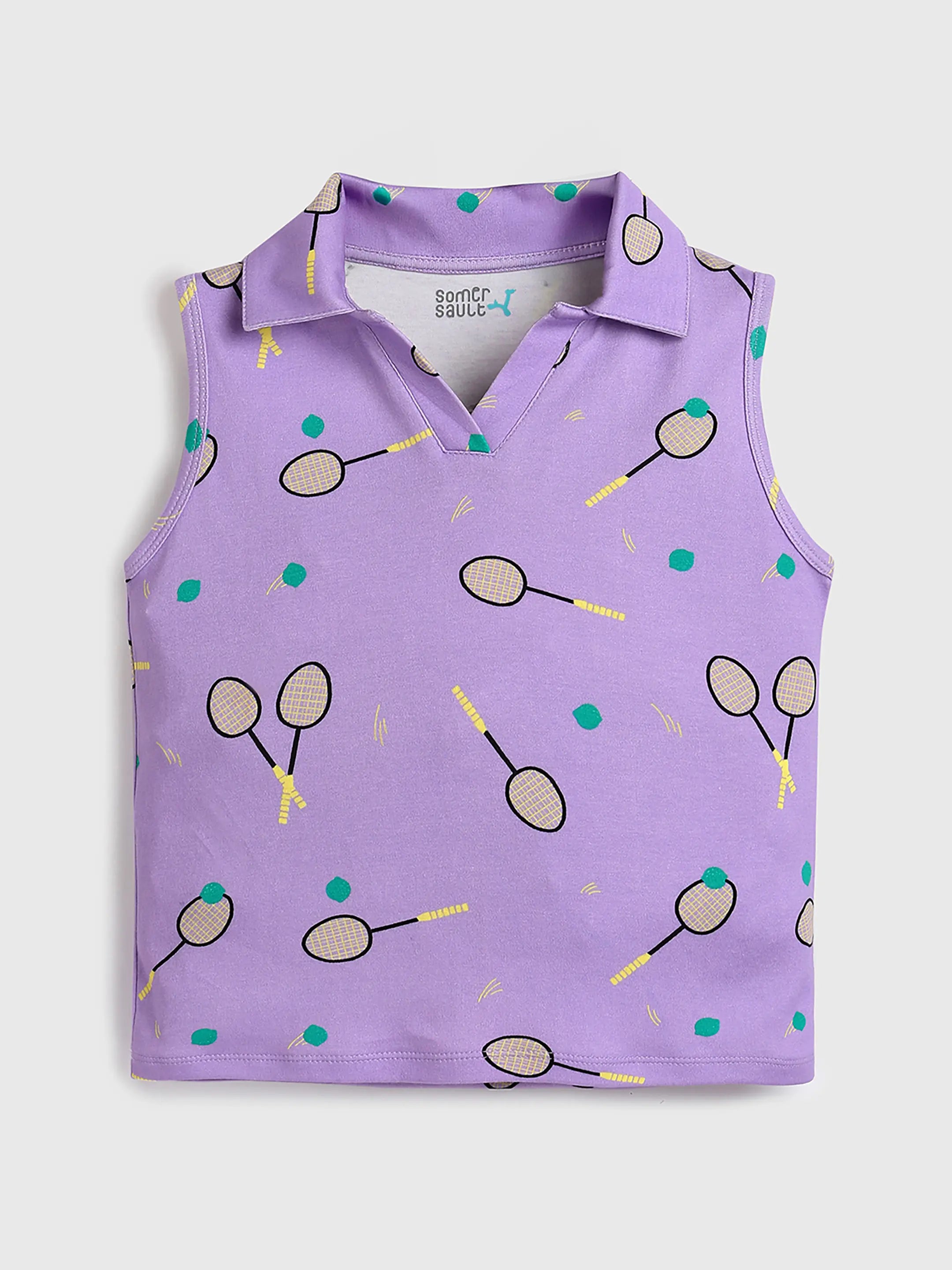 Printed Sleeveless Polo Top