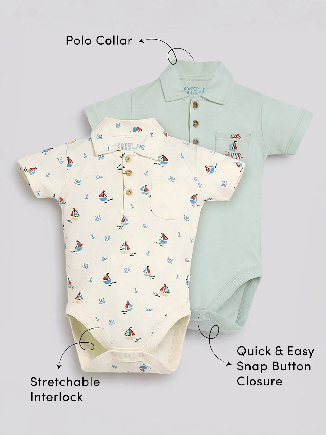 Little Sailor Cotton Bodysuit- Pack of 2
