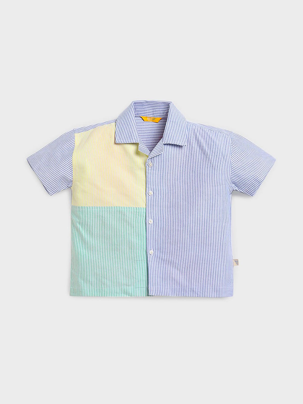 Colorblock Stripe Shirt & Denim Shorts Set