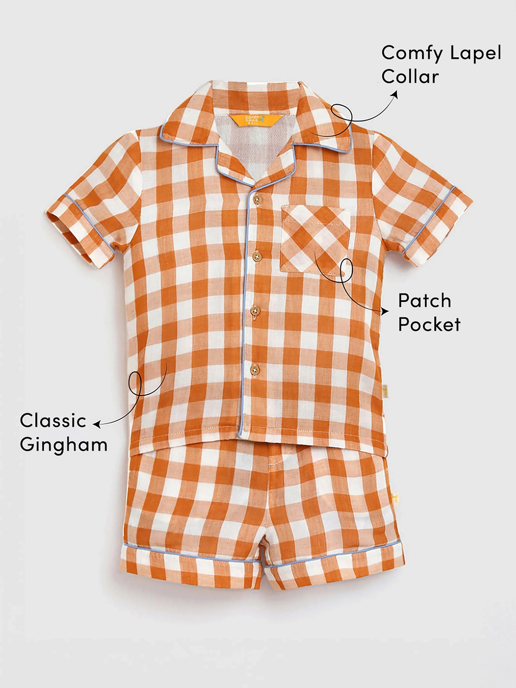 Gingham Cotton Shirt & Shorts Set