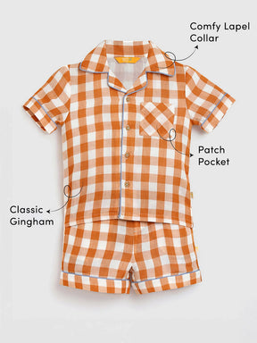 Brown Sugar Gingham Cotton Shirt & Shorts Pyjama Set
