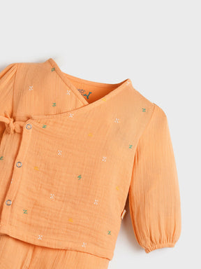 Orange Embroidered Wraparound Jhabla Set