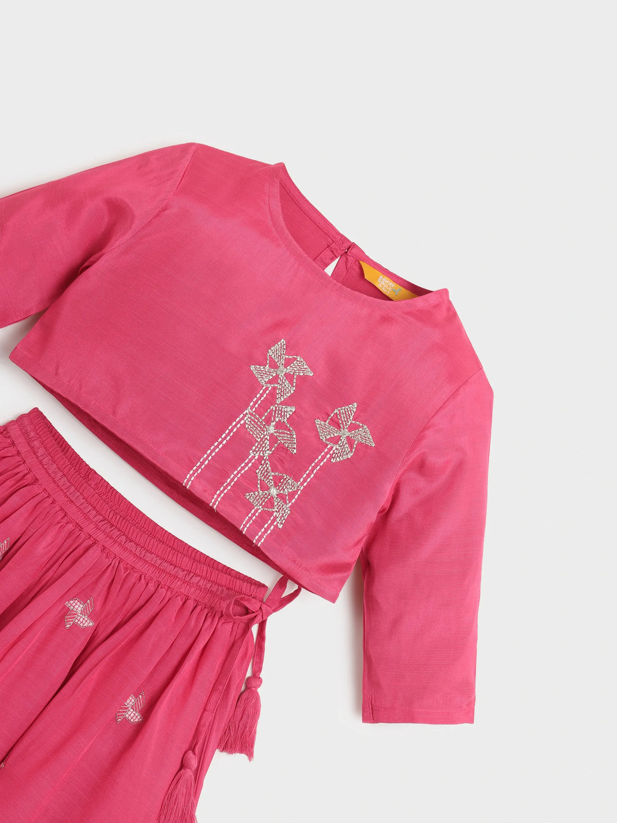 Pink Pinwheel Embroidered Top & Skirt Set