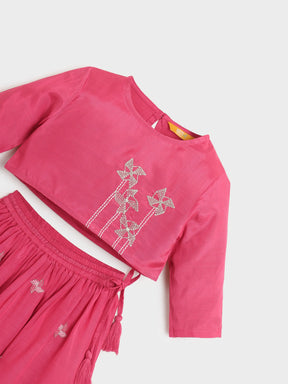 Pink Pinwheel Embroidered Top & Skirt Set