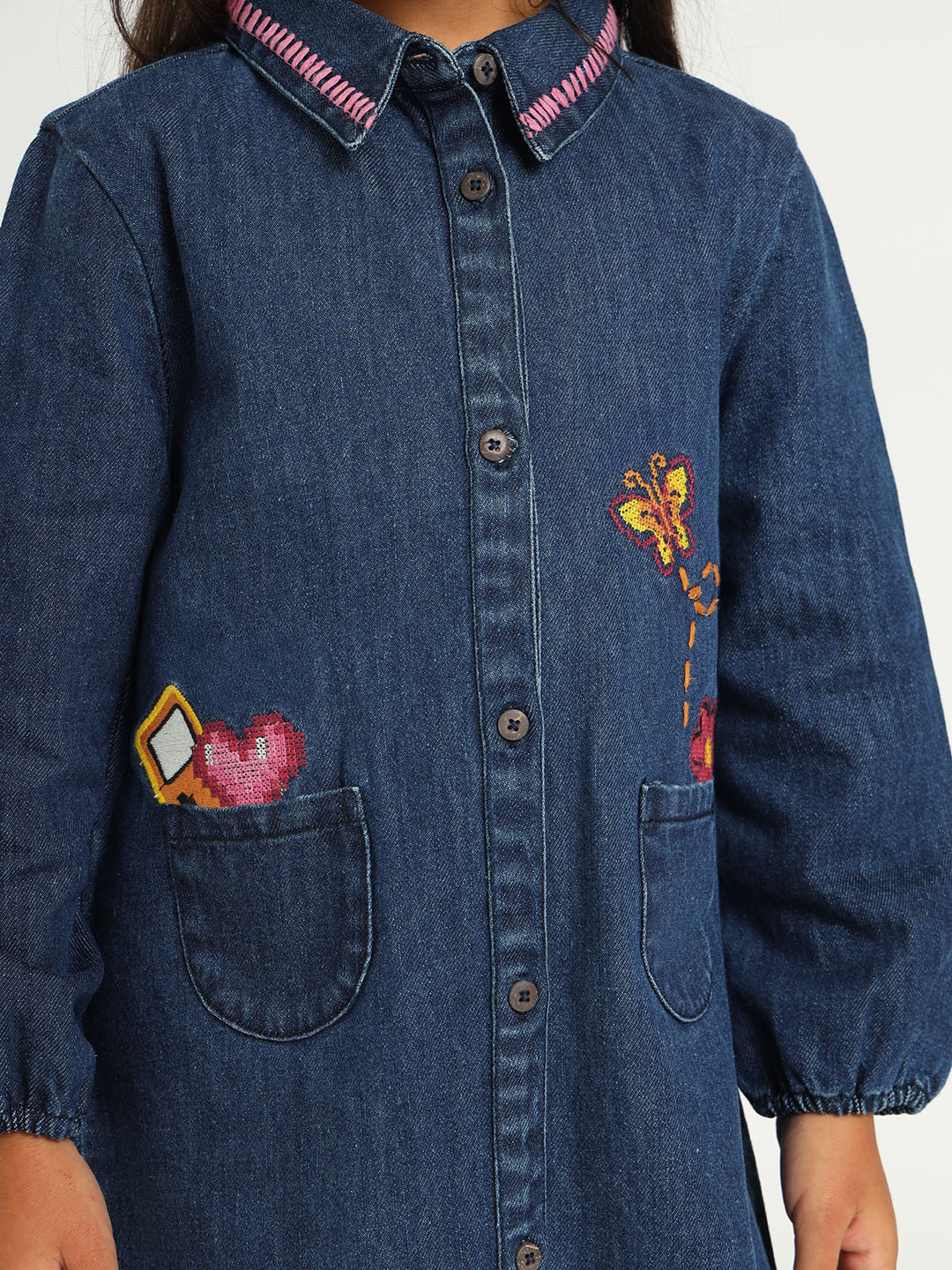 Embroidered Denim Dress