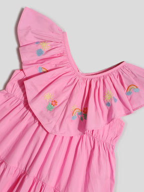 Pink Embroidered Tiered Dress Somersault