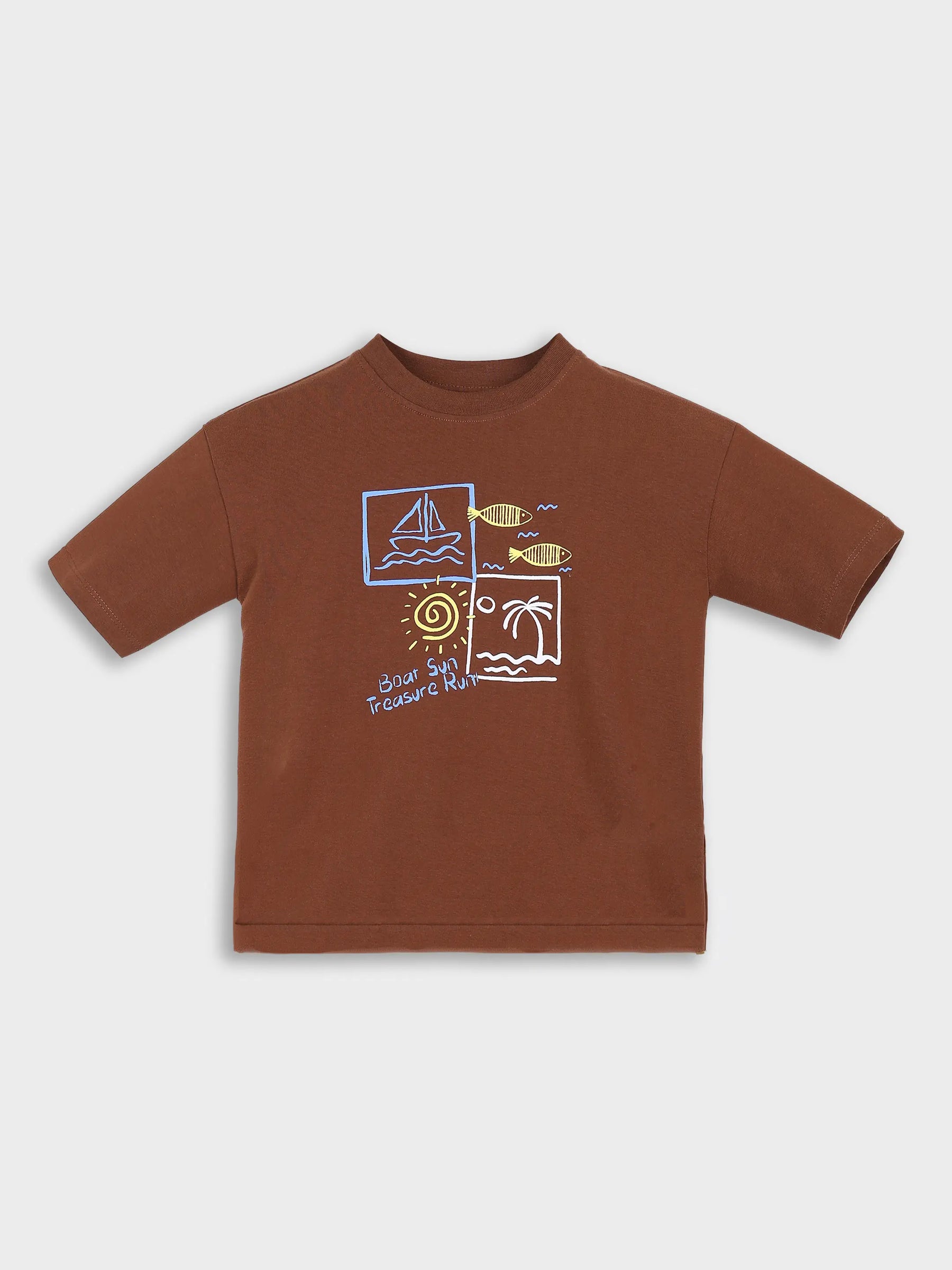 Brown Graphic Print Cotton T-Shirt for Boys