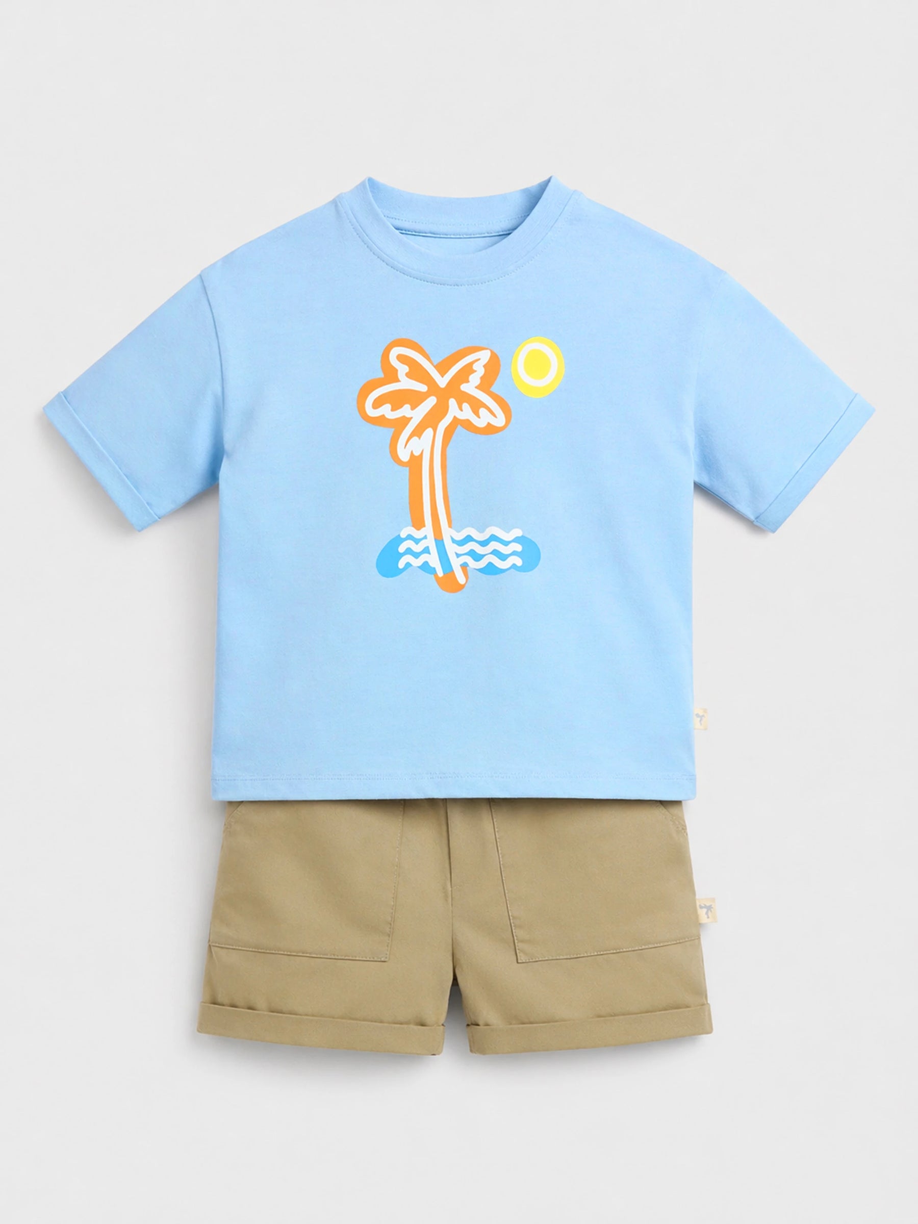 Palm Graphic T-Shirt & Khaki Shorts Set for Boys