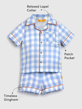 Ocean Gingham Cotton Shirt & Pants Pyjama Set