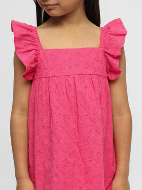 Bougainvillea Schiffli Embroidered Cotton Shift Dress