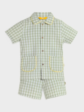 Checkered Green Shirt & Shorts Set
