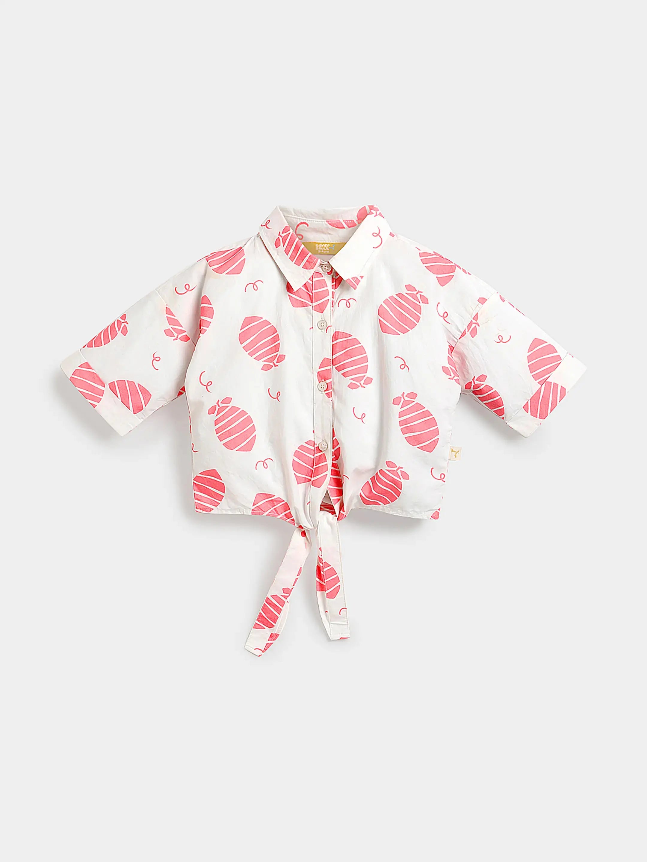 Pink Lemon Tie-Up Shirt & Scallop Denim Set