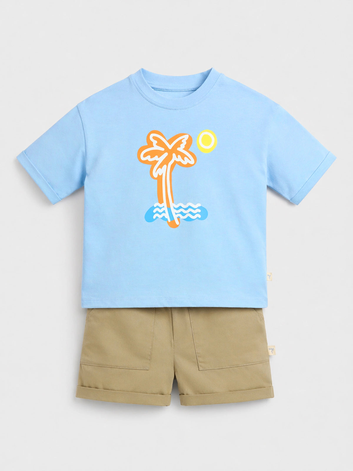 Palm Print T-Shirt & Khaki Shorts Set