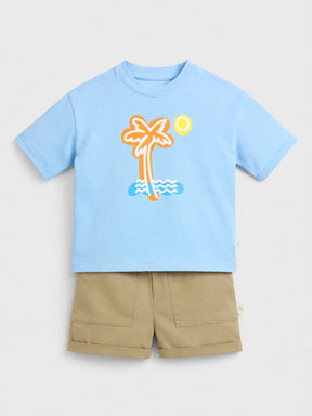 Palm Print T-Shirt & Khaki Shorts Set