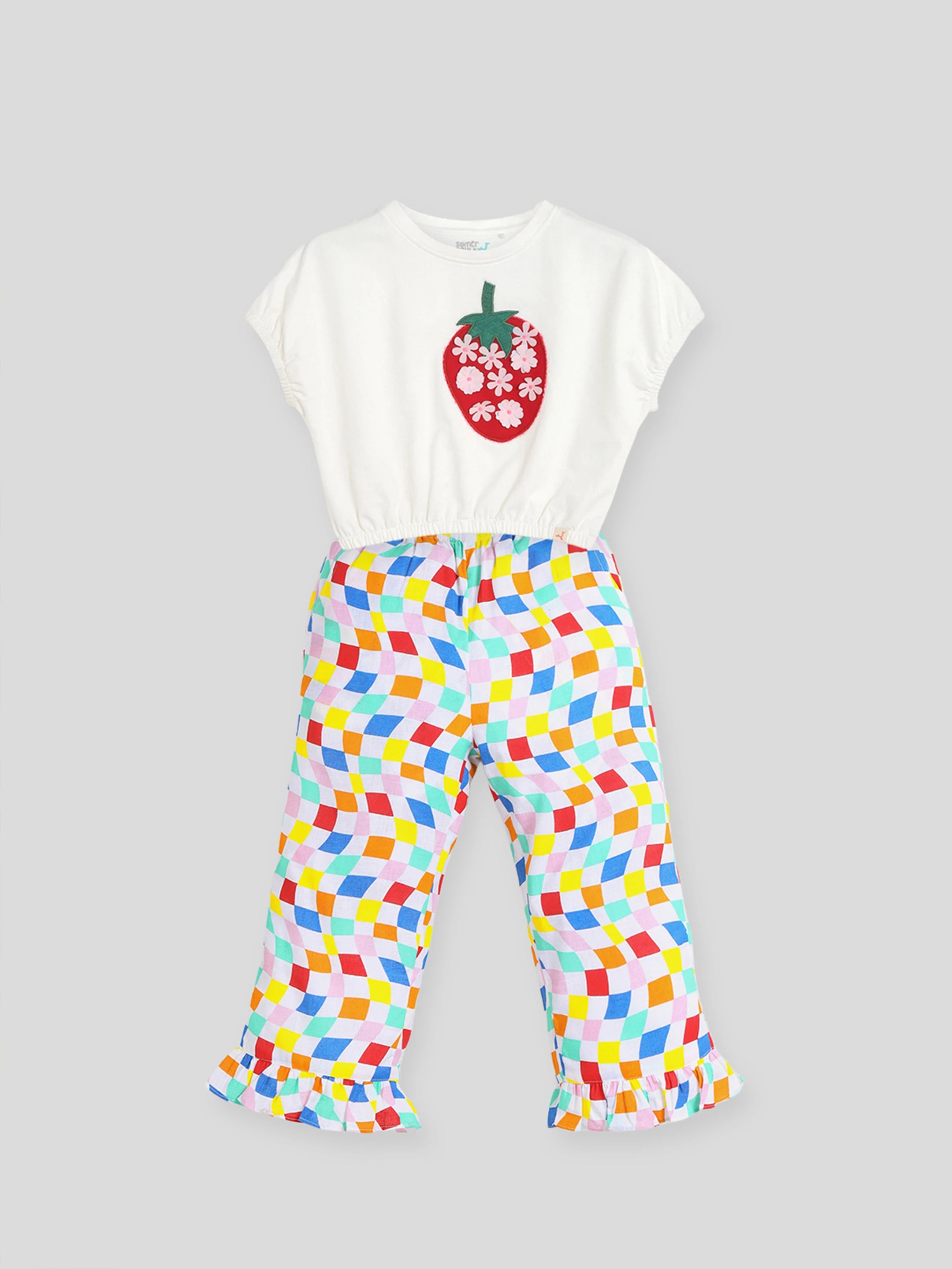 Embroidered Top with Checkered Pant