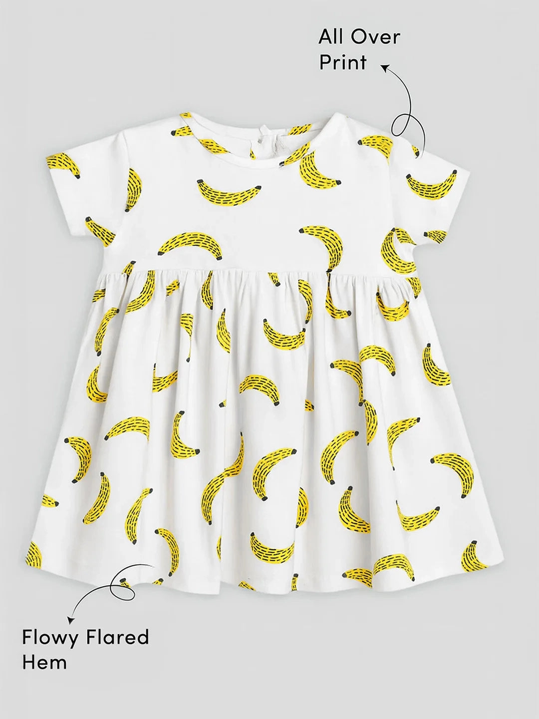 Happy Banana Cotton A-Line Dress