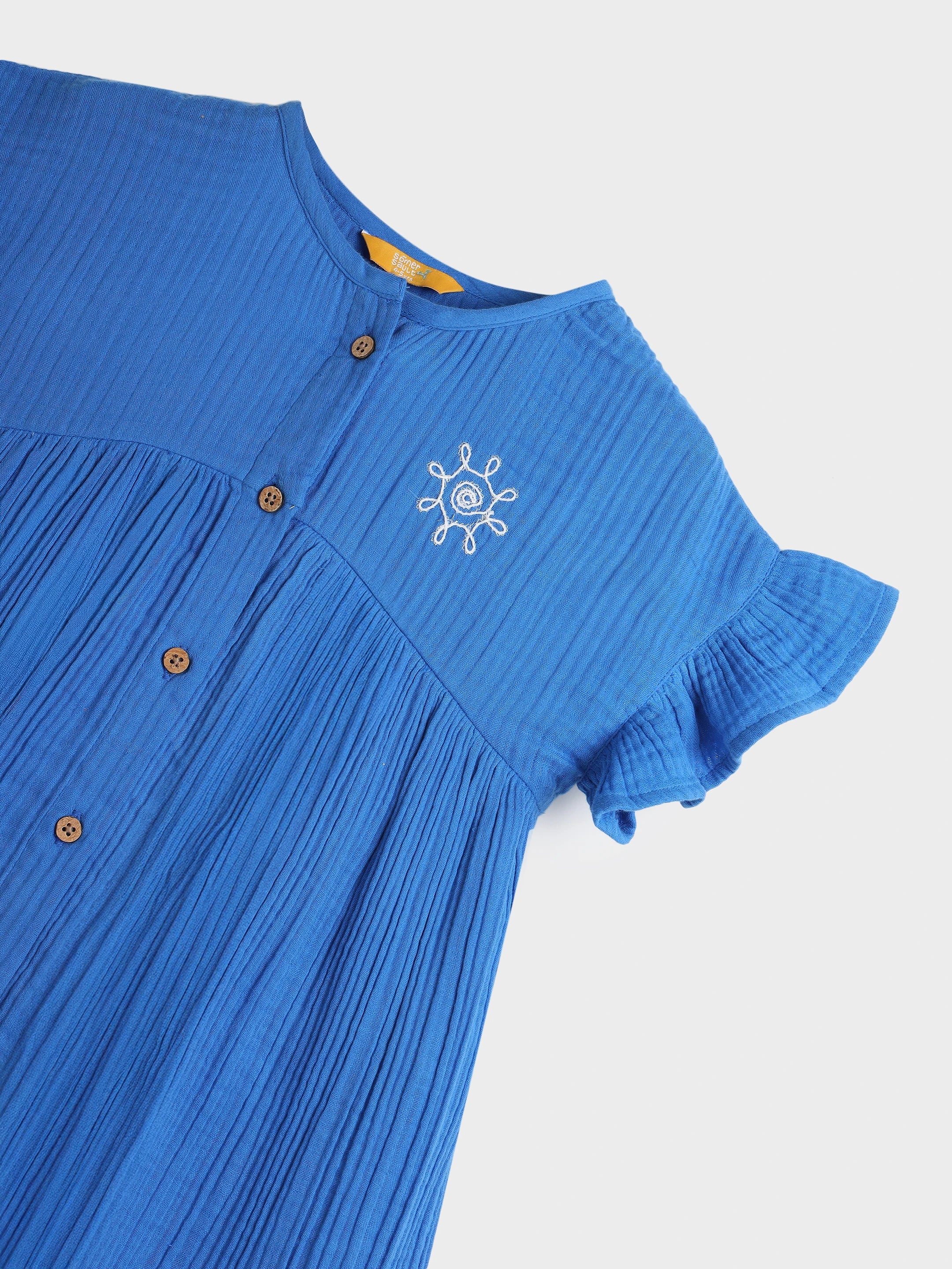 Palm Embroidered Muslin Dress
