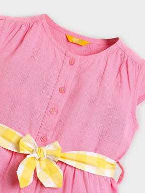 Pink Playsuit with Gingham Belt