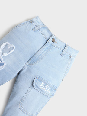 Girls Frill Detail Top & Denim Set
