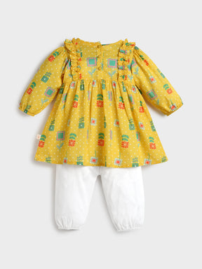 Yellow Bandhani Top and Bottom Set