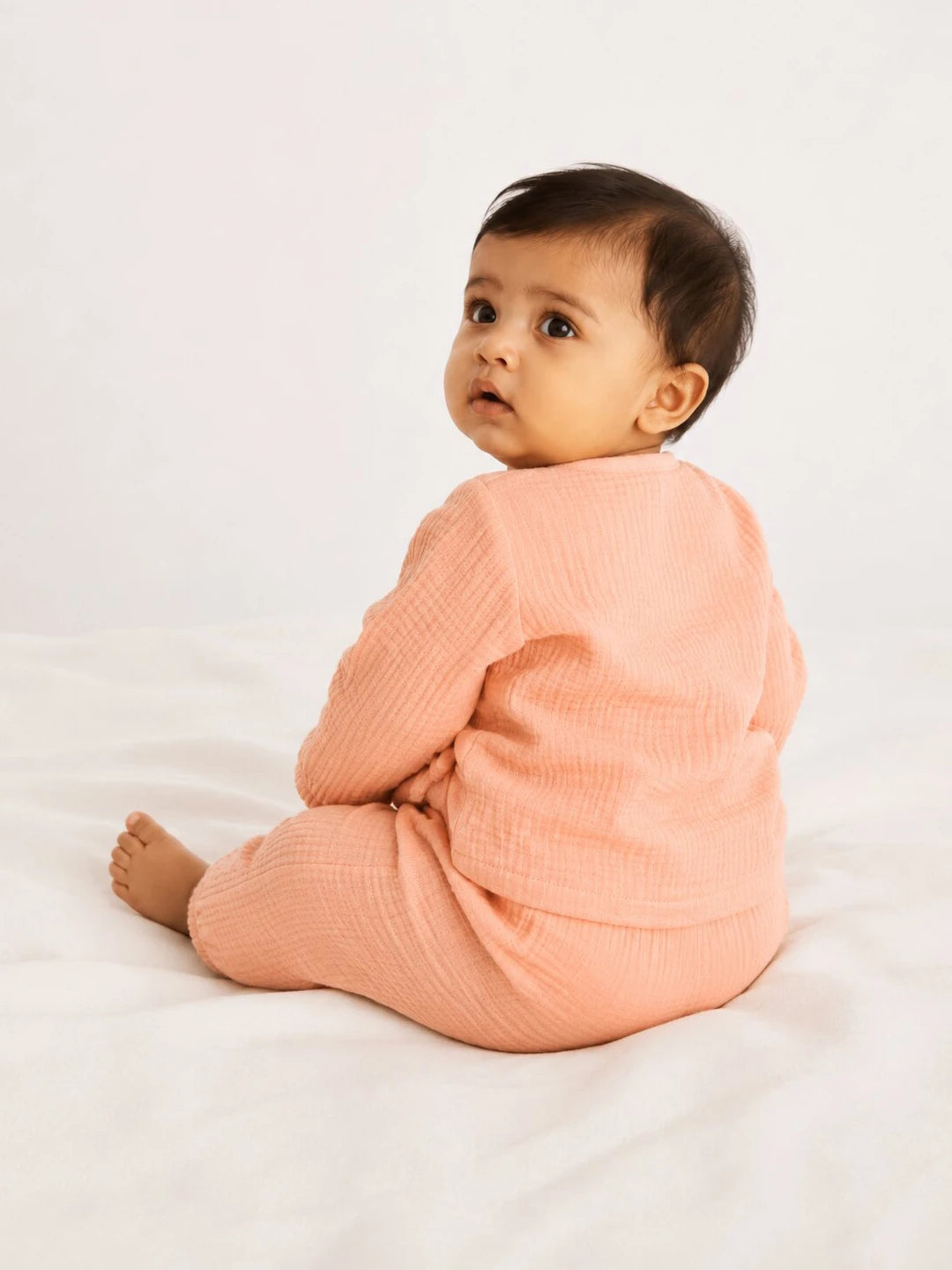 Embroidered Peach Muslin Jhabla Set