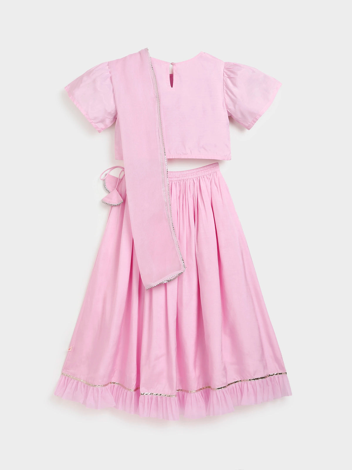 Pink Crop Top Skirt Dupatta Set