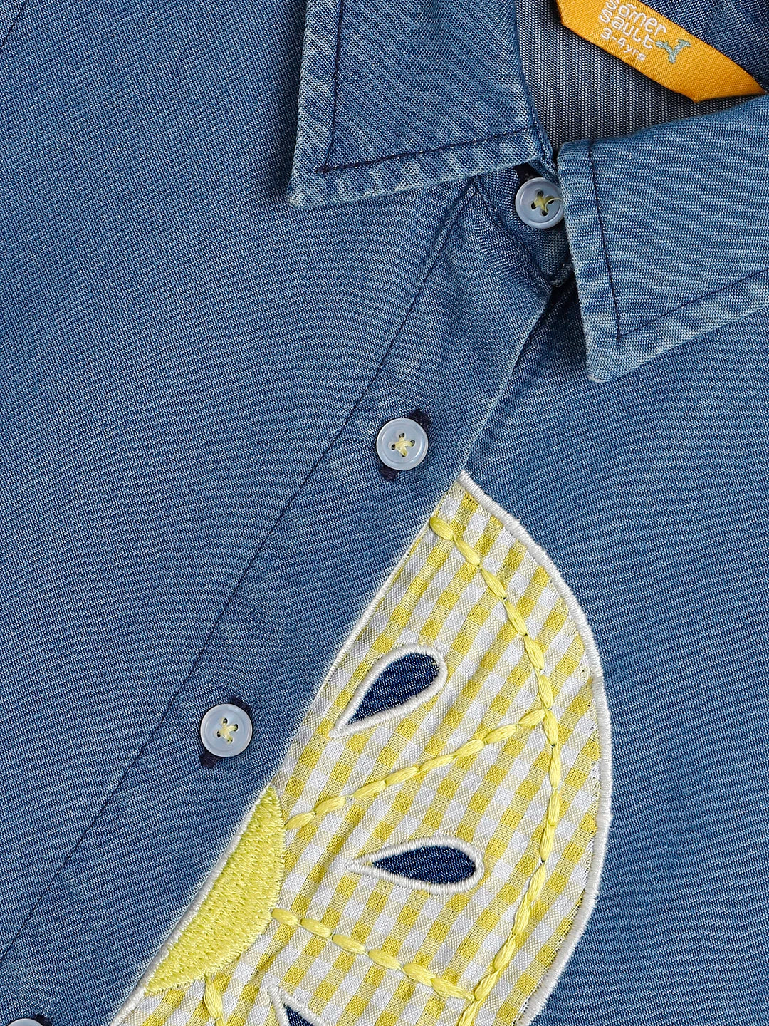 Denim Sleeveless Tie-Up Top with Lemon AppliquÃƒÂ©