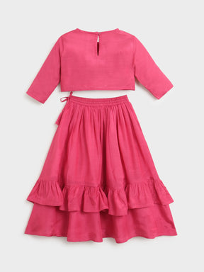 Pink Pinwheel Embroidered Top & Skirt Set