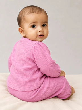 Embroidered Pink Muslin Jhabla Set