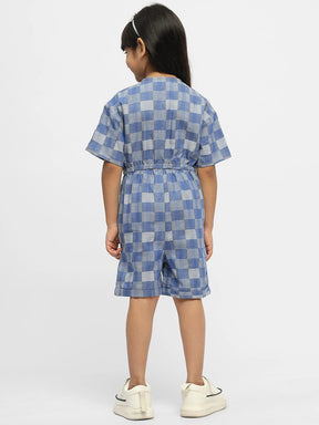 Hop Hop Checked Cotton Denim Romper