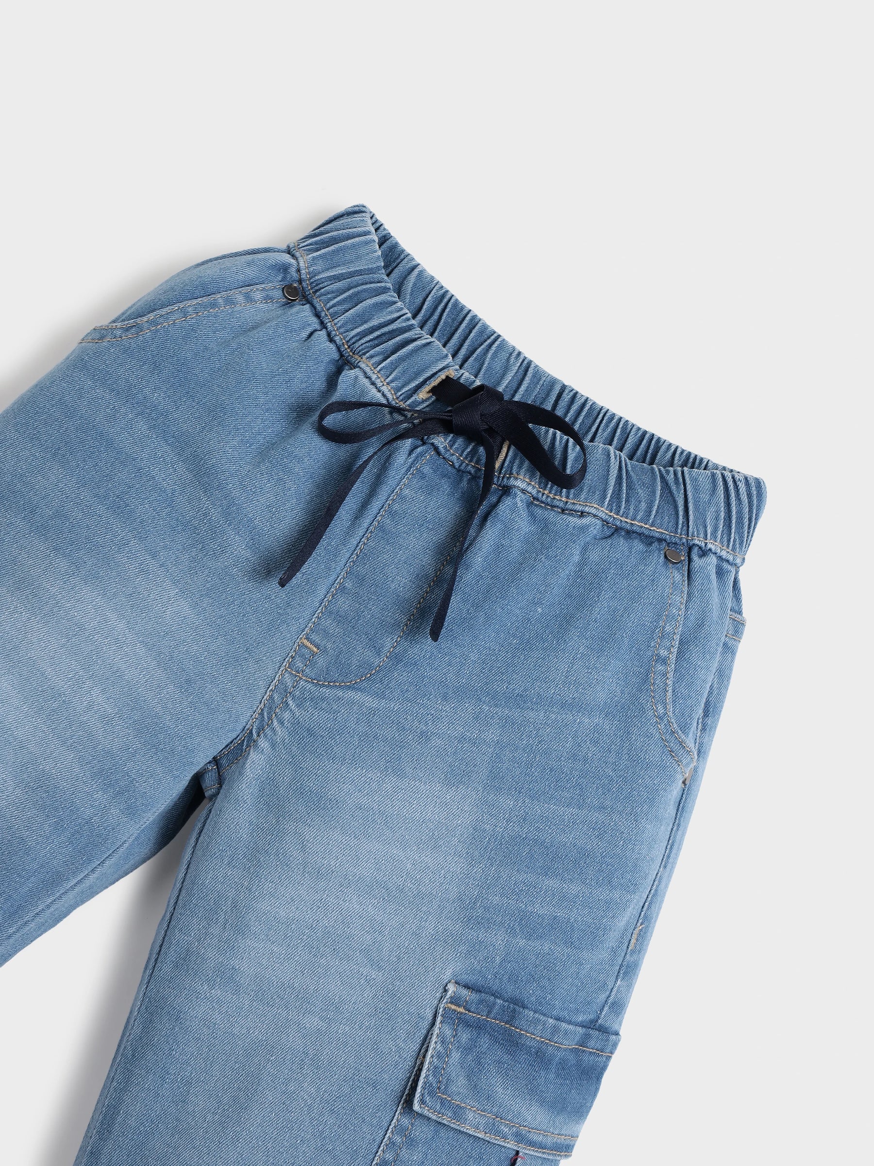 Boys Solid Shirt & Denim Jogger Set