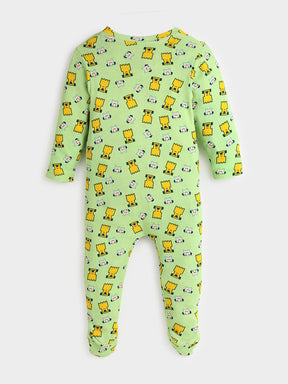 Pixel Dog Printed Cotton Sleepsuit with Mittens