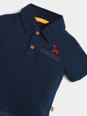 Deep Ocean Crinkled Cotton Shirt & Shorts Set