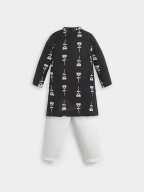 Black Printed Kurta Pajama Set