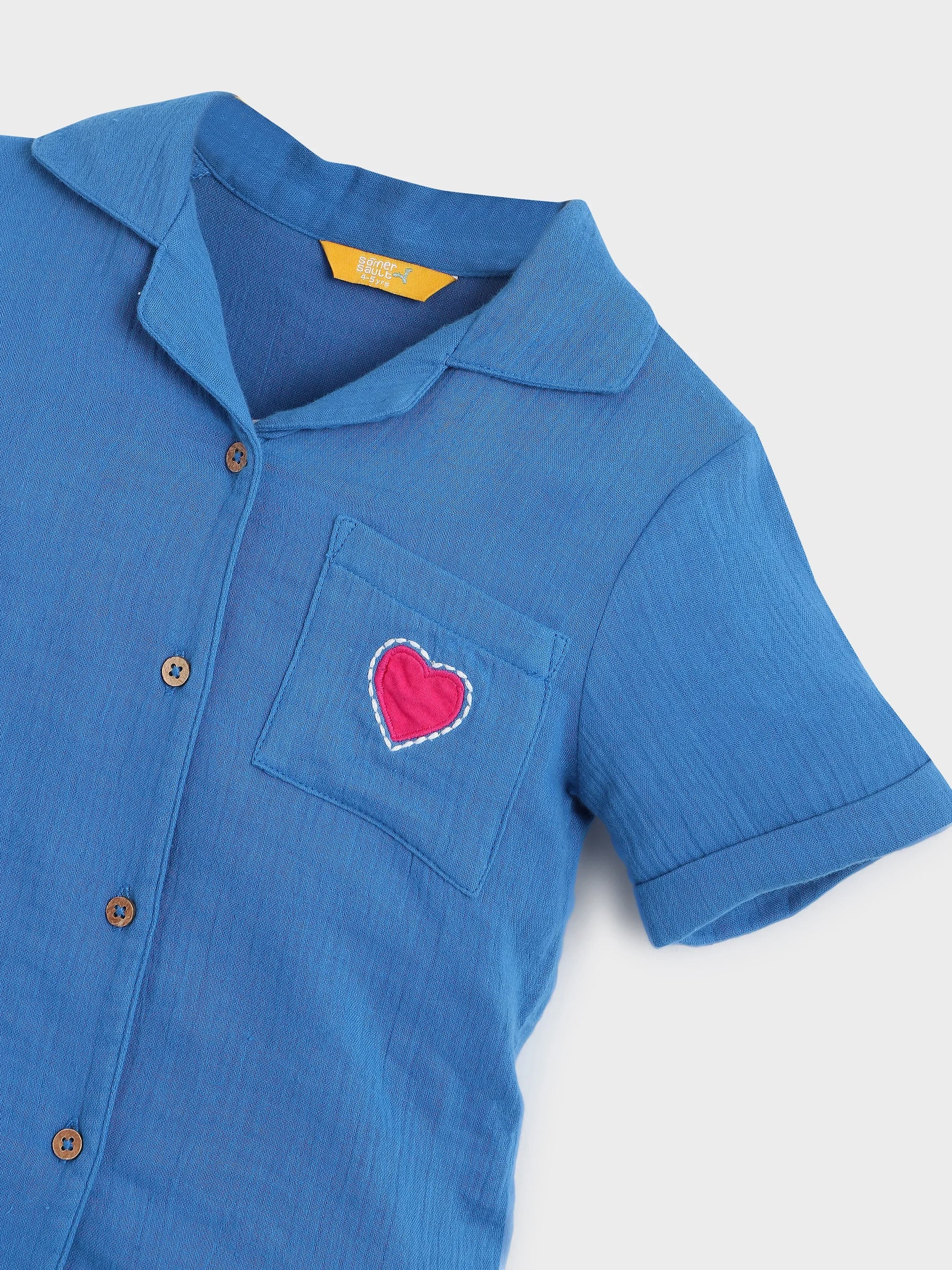 Blue Heart Patch Shirt & Shorts Co-Ord Set