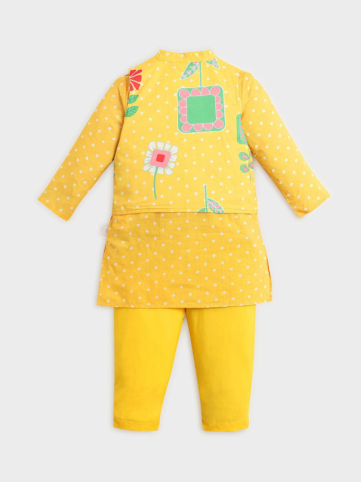 Yellow Bandhani Print Kurta Jacket Set