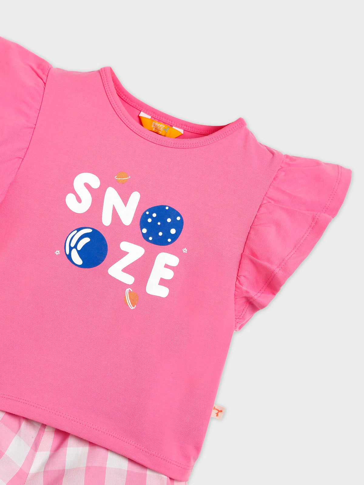 Snooze Pink Tee & Gingham Shorts Set