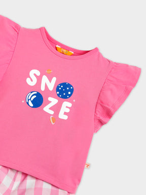 Snooze Pink Tee & Gingham Shorts Set
