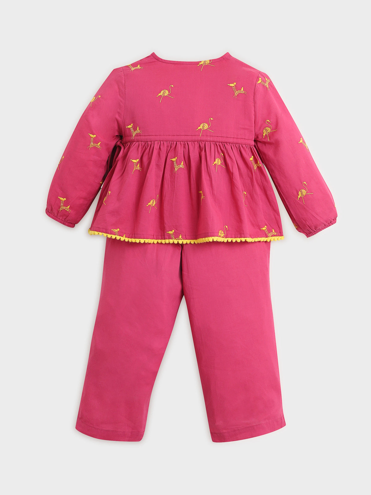 Pink Flamingo Embroidered Top & Pant Set