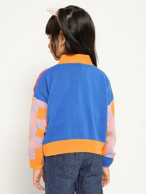 Flower & Checks Printed Cotton Cardigan