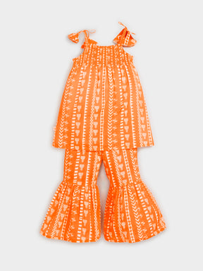 Orange Printed Sharara Set with Dupatta