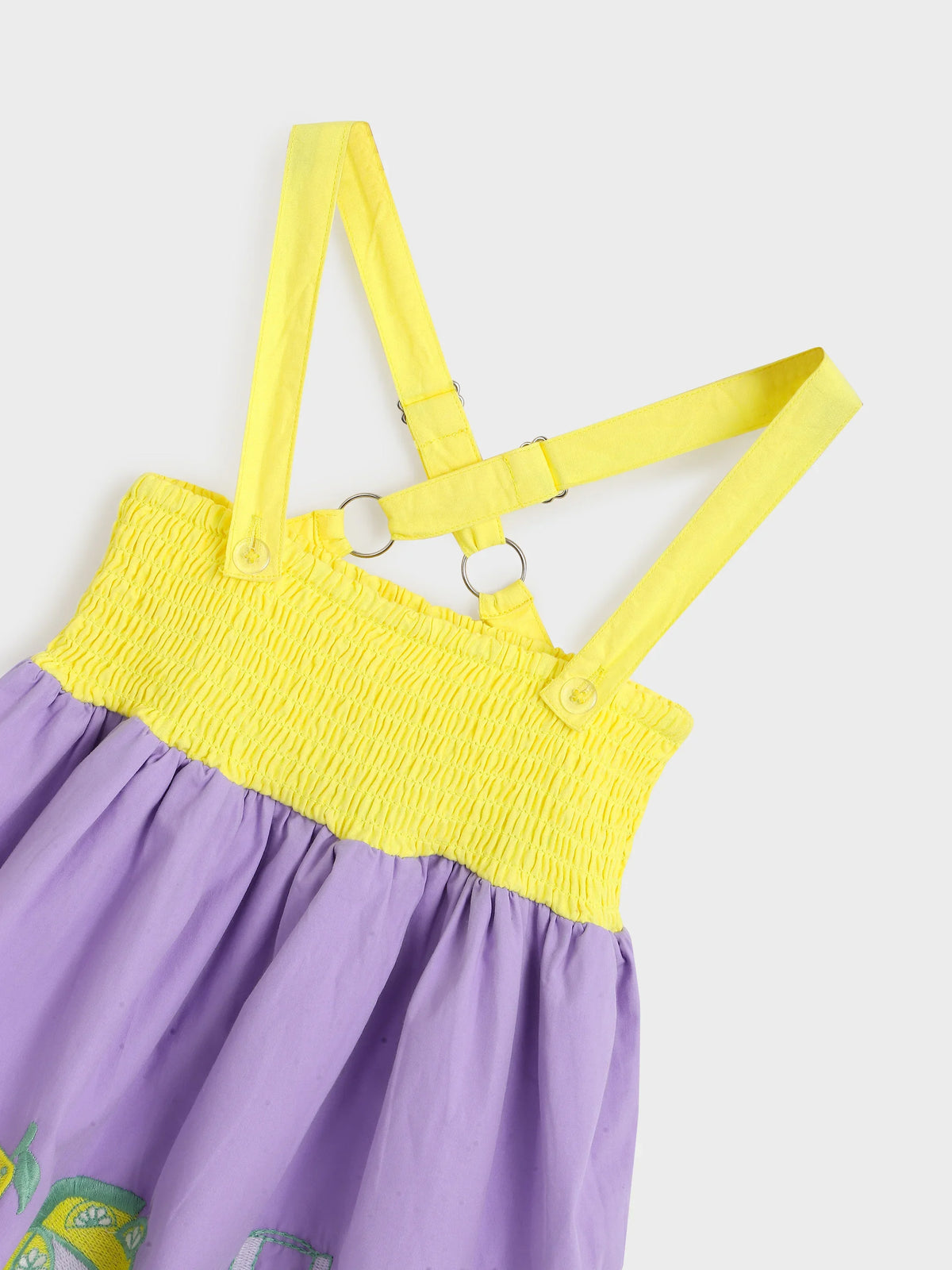 Lavender Smocked Strap Top with Lemon Embroidery